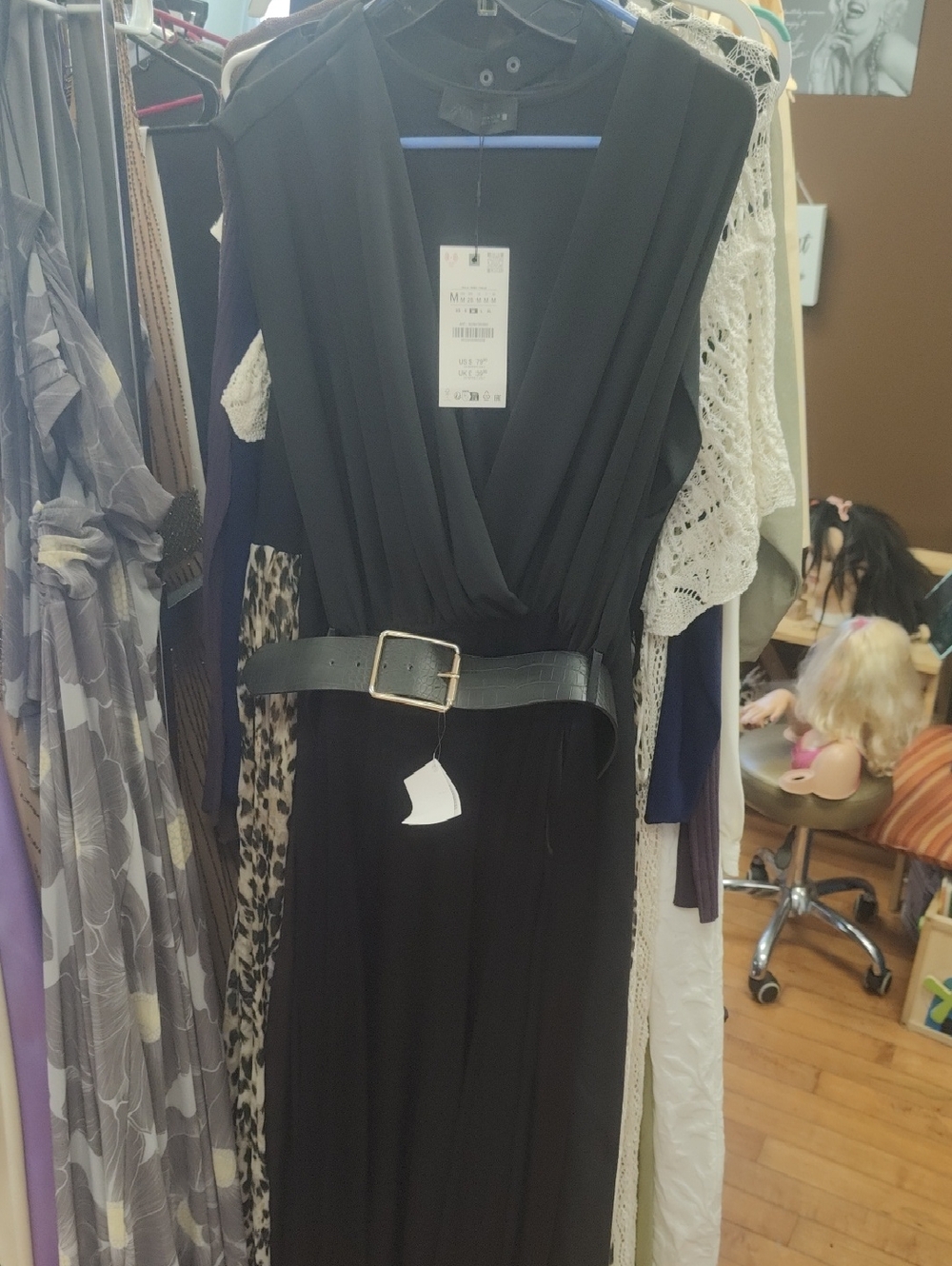 Zara Black Wrap-Front Maxi Dress with Belt